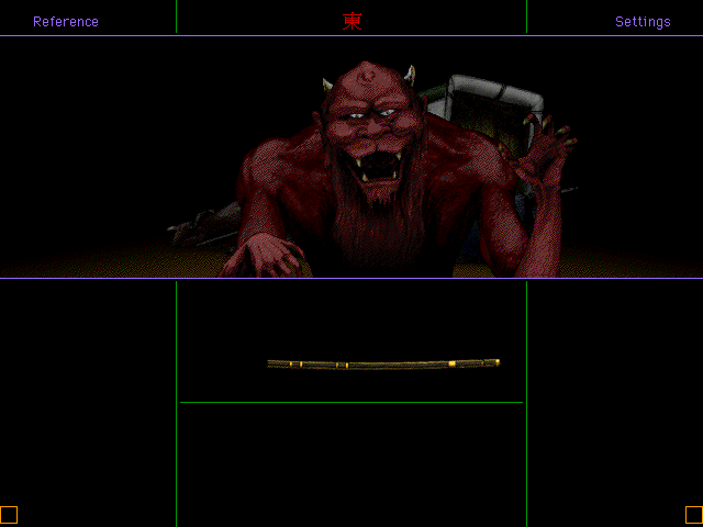 A large scary red demon approaching the player.